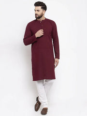 Men Purple & White Solid Pin-tucks Kurta with Churidar ( JOKP 594 Purple )-JOKP-594