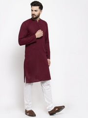 Men Purple & White Solid Pin-tucks Kurta Only