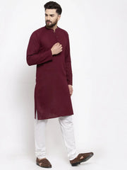 Men Purple & White Solid Pin-tucks Kurta with Churidar ( JOKP 594 Purple )-JOKP-594