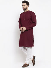 Men Purple & White Solid Pin-tucks Kurta Only