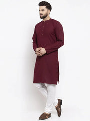 Men Purple & White Solid Pin-tucks Kurta with Churidar ( JOKP 594 Purple )-JOKP-594
