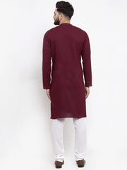 Men Purple & White Solid Pin-tucks Kurta Only