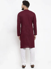 Men Purple & White Solid Pin-tucks Kurta with Churidar ( JOKP 594 Purple )-JOKP-594