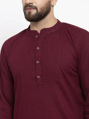 Men Purple & White Solid Pin-tucks Kurta with Churidar ( JOKP 594 Purple )-JOKP-594