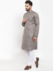 Men Grey & White Woven Design Kurta with Churidar ( JOKP 595 Grey )-JOKP-595