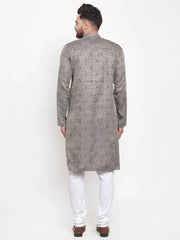 Men Grey & White Woven Design Kurta with Churidar ( JOKP 595 Grey )-JOKP-595