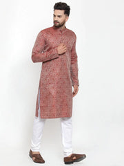 Men Maroon & White Woven Design Kurta with Churidar ( JOKP 595 Maroon )-JOKP-595