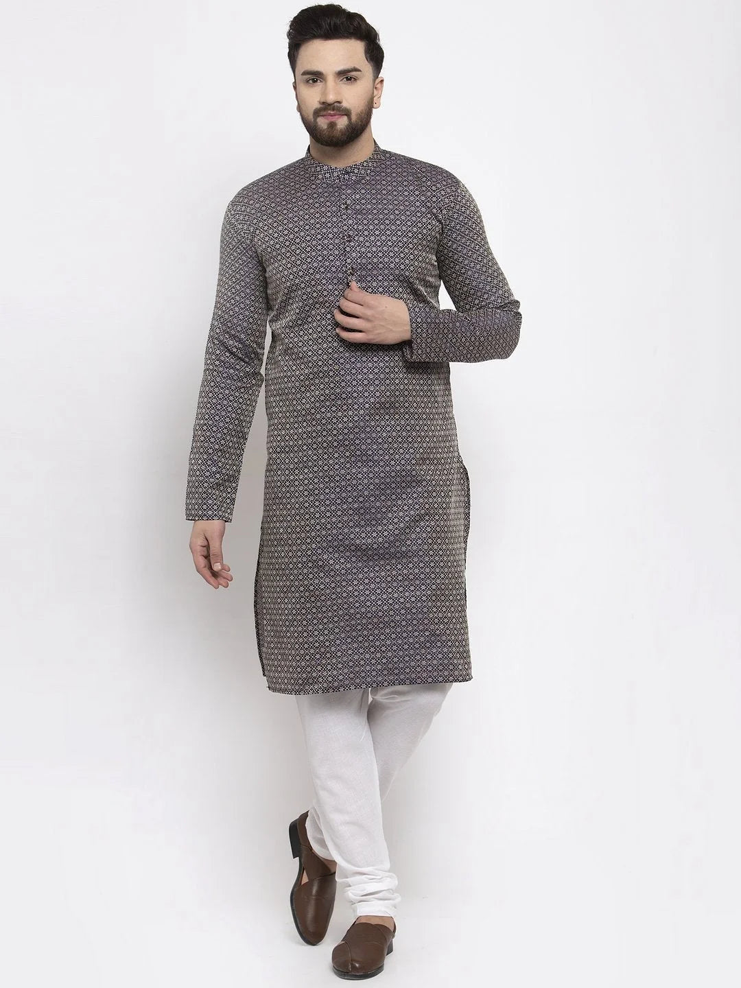 Men's Navy & White Indian Kurta | Wedding Kurta for Men