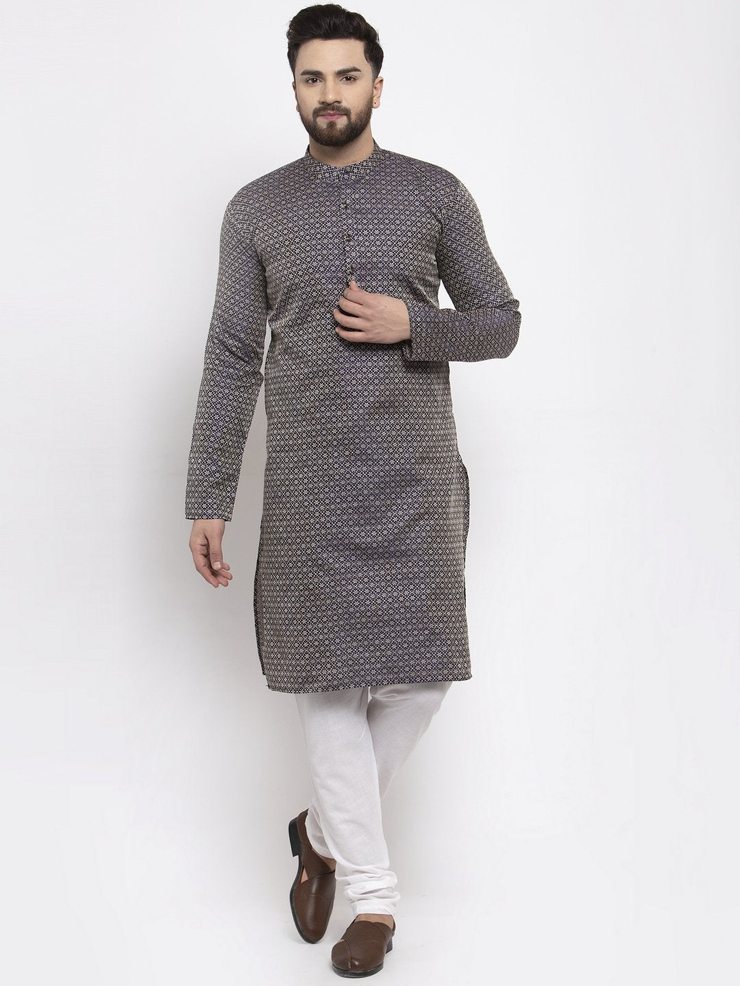 Men's Navy & White Indian Kurta | Wedding Kurta for Men