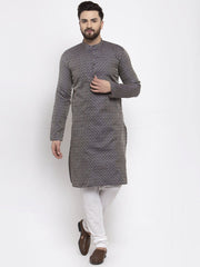 Men Navy-Blue & White Woven Design Kurta Only