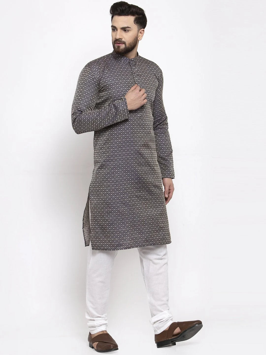 Men's Navy & White Indian Kurta | Wedding Kurta for Men