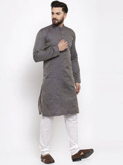 Men Navy-Blue & White Woven Design Kurta Only