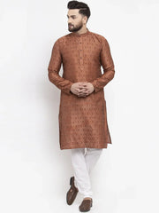 Men Brown & Grey Jacquard Kurta Only ( KO 597 Brown )-KO-597