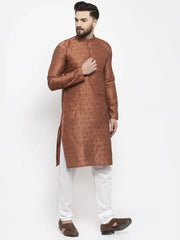 Men Brown & Grey Jacquard Kurta Only ( KO 597 Brown )-KO-597