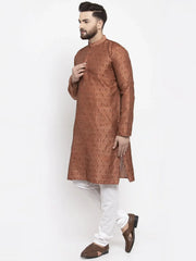 Men Brown & Grey Jacquard Kurta Only ( KO 597 Brown )-KO-597