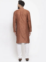 Men Brown & Grey Jacquard Kurta Only ( KO 597 Brown )-KO-597
