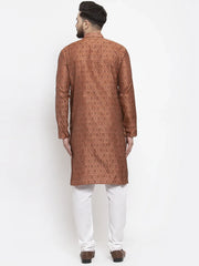Men Brown & Grey Jacquard Kurta with Churidar ( JOKP 597 Brown )-JOKP-597