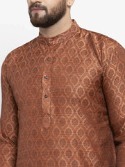 Men Brown & Grey Jacquard Kurta with Churidar ( JOKP 597 Brown )-JOKP-597