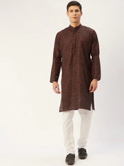 DesiQlo Men's Coffee Woven Design Jacquard Kurta Pyjama ( JOKP 597 Coffee )