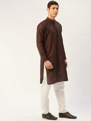 DesiQlo Men's Coffee Woven Design Jacquard Kurta Pyjama ( JOKP 597 Coffee )