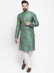 Men Green & Grey Jacquard Kurta Only ( KO 597 Green )-KO-597