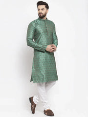 Men Green & Grey Jacquard Kurta Only ( KO 597 Green )-KO-597