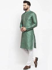 Men Green & Grey Jacquard Kurta with Churidar ( JOKP 597 Green )-JOKP-597