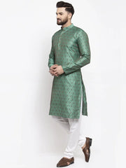 Men Green & Grey Jacquard Kurta Only ( KO 597 Green )-KO-597