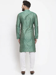 Men Green & Grey Jacquard Kurta with Churidar ( JOKP 597 Green )-JOKP-597