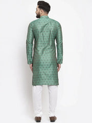 Men Green & Grey Jacquard Kurta Only ( KO 597 Green )-KO-597