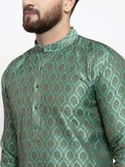 Men Green & Grey Jacquard Kurta with Churidar ( JOKP 597 Green )-JOKP-597