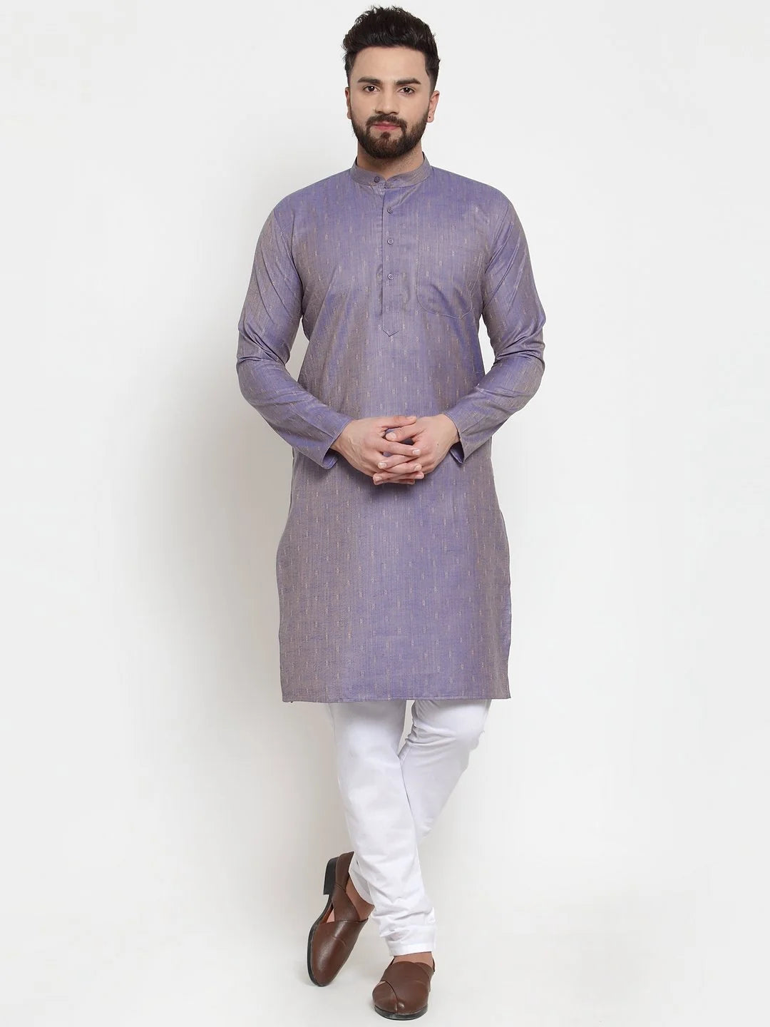 Blue & White Mens Kurta - Cotton Indian Kurta for Men