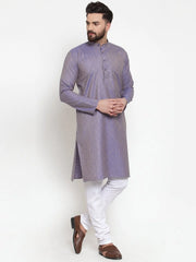 Men Blue & White Self Design Kurta Only