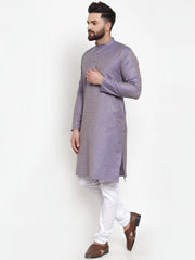Men Blue & White Self Design Kurta Only