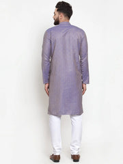 Men Blue & White Self Design Kurta Only