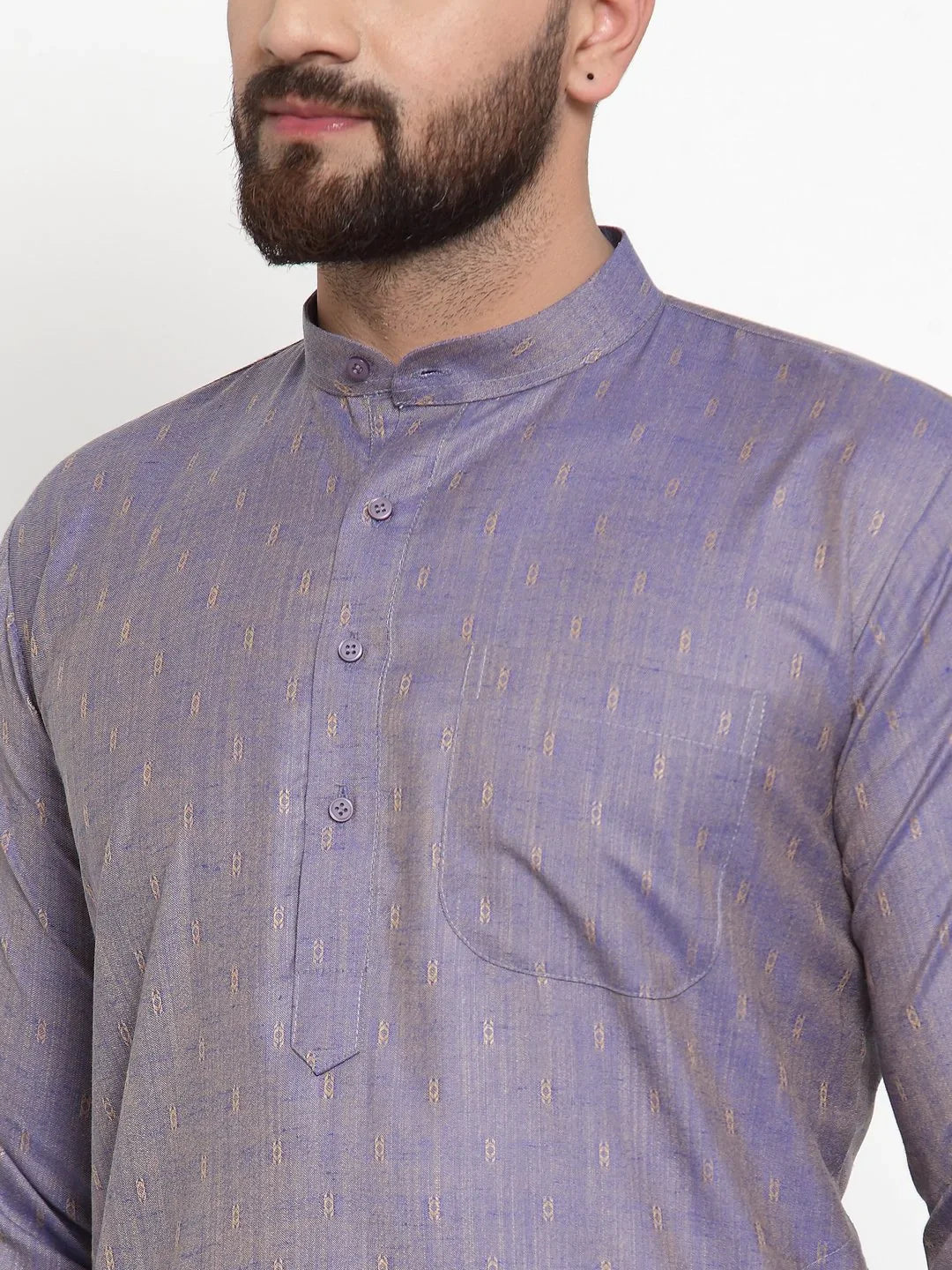 Blue Self Design Mens Kurta Pajama Set with Churidar