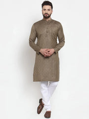 Men Bronze & White Self Design Kurta with Churidar ( JOKP 601 Bronze )-JOKP-601