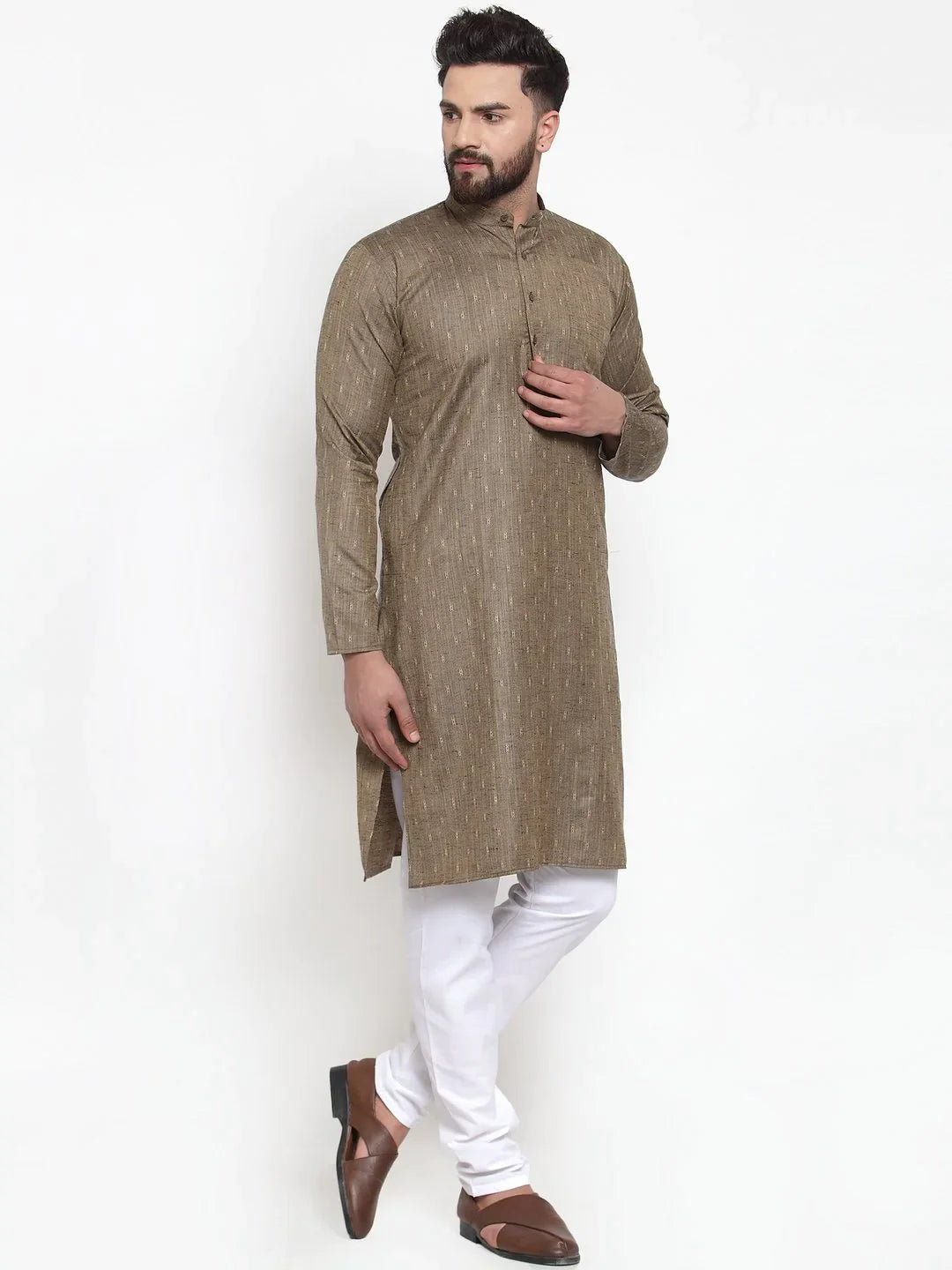 Bronze Self Design Mens Kurta Pajama Set with Churidar