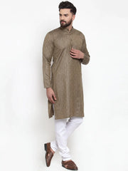 Men Bronze & White Self Design Kurta with Churidar ( JOKP 601 Bronze )-JOKP-601