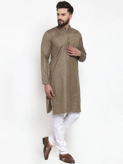 Men Bronze & White Self Design Kurta Only