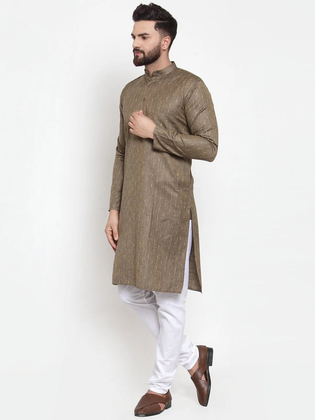 Bronze & White Mens Kurta - Cotton Indian Kurta for Men