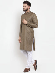 Men Bronze & White Self Design Kurta Only