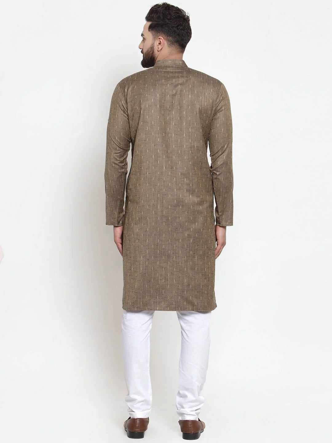 Bronze & White Mens Kurta - Cotton Indian Kurta for Men