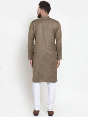 Men Bronze & White Self Design Kurta Only