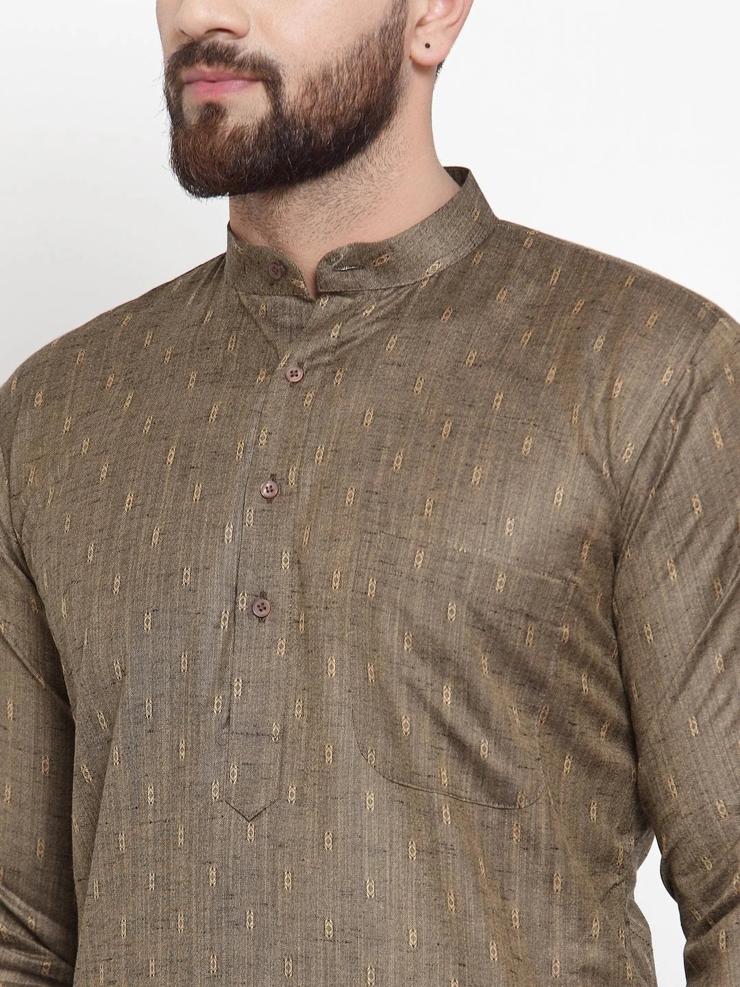 Bronze Self Design Mens Kurta Pajama Set with Churidar
