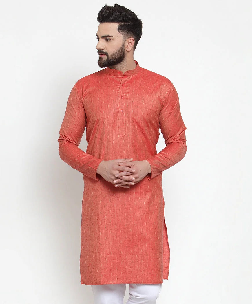 Orange & White Men's Kurta | Cotton Short Kurta for Men