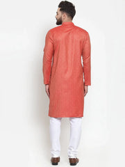 Men Orange & White Self Design Kurta with Churidar ( JOKP 601 Orange )-JOKP-601