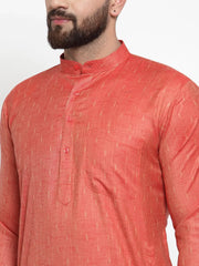 Men Orange & White Self Design Kurta with Churidar ( JOKP 601 Orange )-JOKP-601