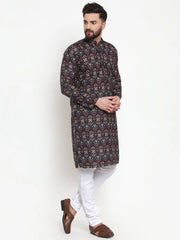 Men Black & Beige Digital Printed Kurta Only