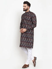 Men Black & Beige Digital Printed Kurta Only